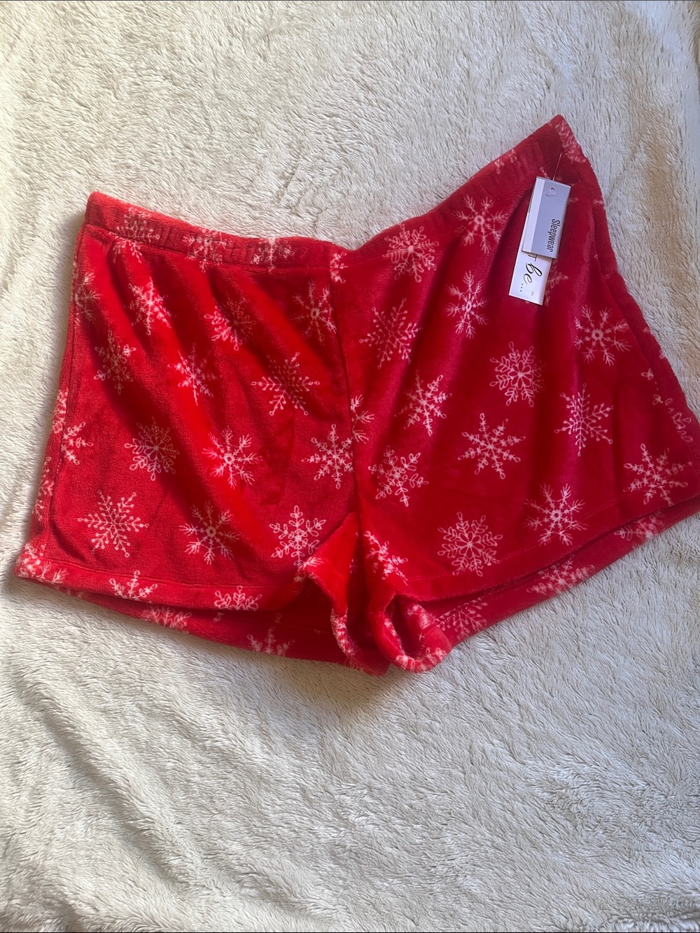 just be Red Snowflake Plush Sleep Shorts